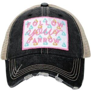 Katydid Follow Your Arrow Black Distressed Trucker Hat Cap